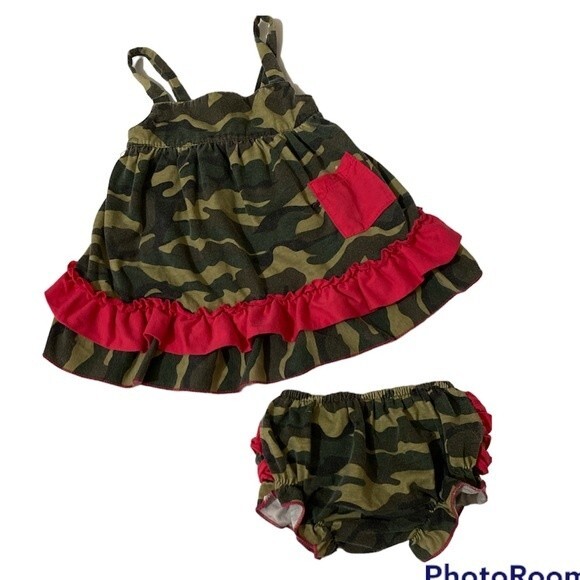 Toddler's Camo Stretch Tiered Dress Tunic Diaper Cover Short Set Size L 18 mo - Picture 1 of 5